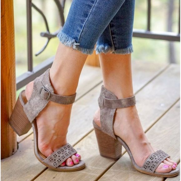 Lucky Brand Shoes - Lucky Brand ODONNAH Suede Stacked Heel Sandal Taupe Size 7.5